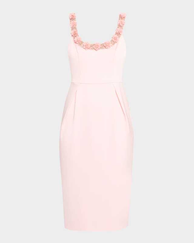 Bodycon Beaded Floral Applique Midi Dress